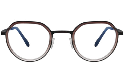 blackfin oval black with red eyeglasses frame viewed from a 90-degree angle.