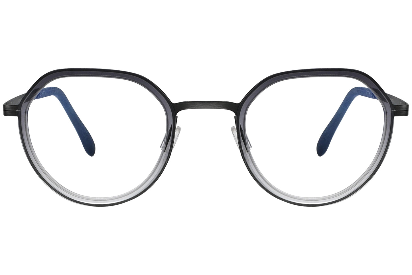 blackfin oval black eyeglasses frame viewed from a 90-degree angle.