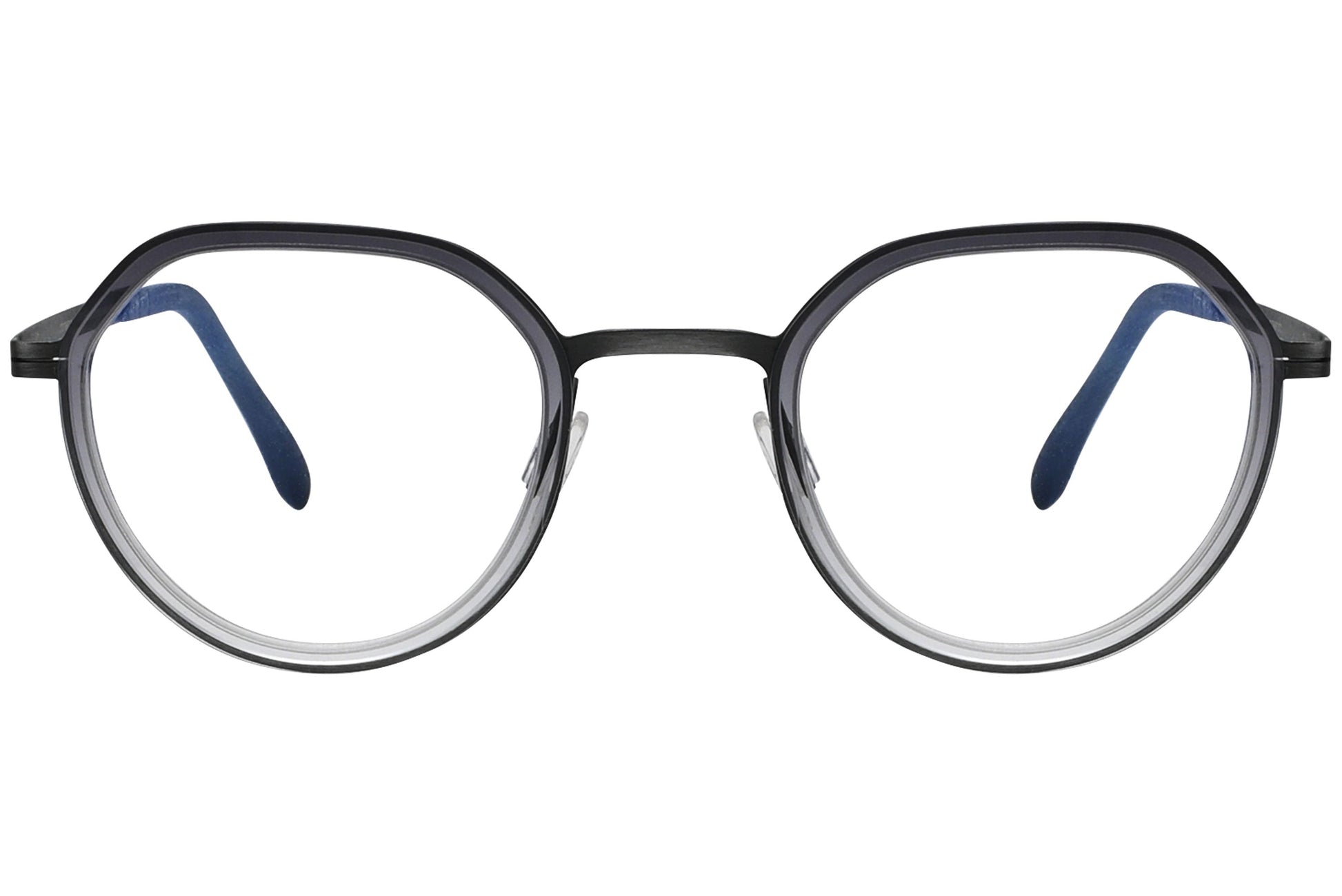 blackfin oval black eyeglasses frame viewed from a 90-degree angle.