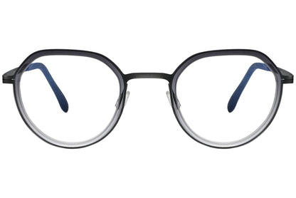 blackfin oval black eyeglasses frame viewed from a 90-degree angle.