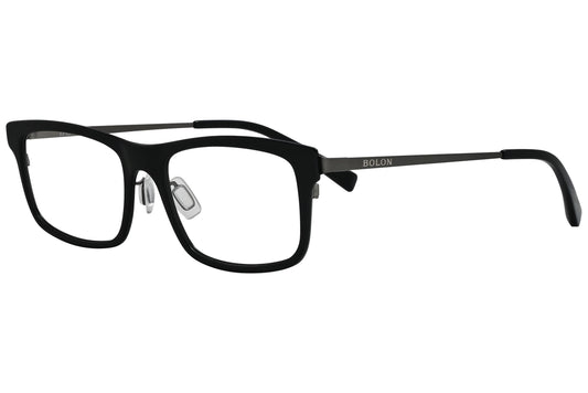 bolon rectangle black eyeglasses frame viewed from a 45-degree angle.