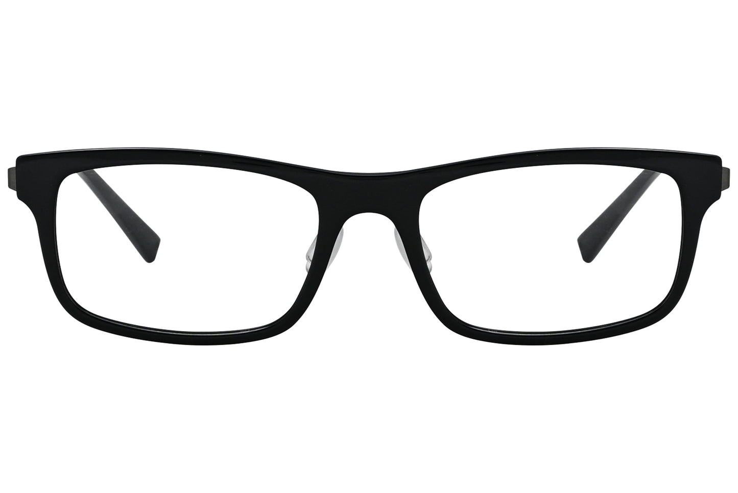 bolon rectangle black eyeglasses frame viewed from front angle.