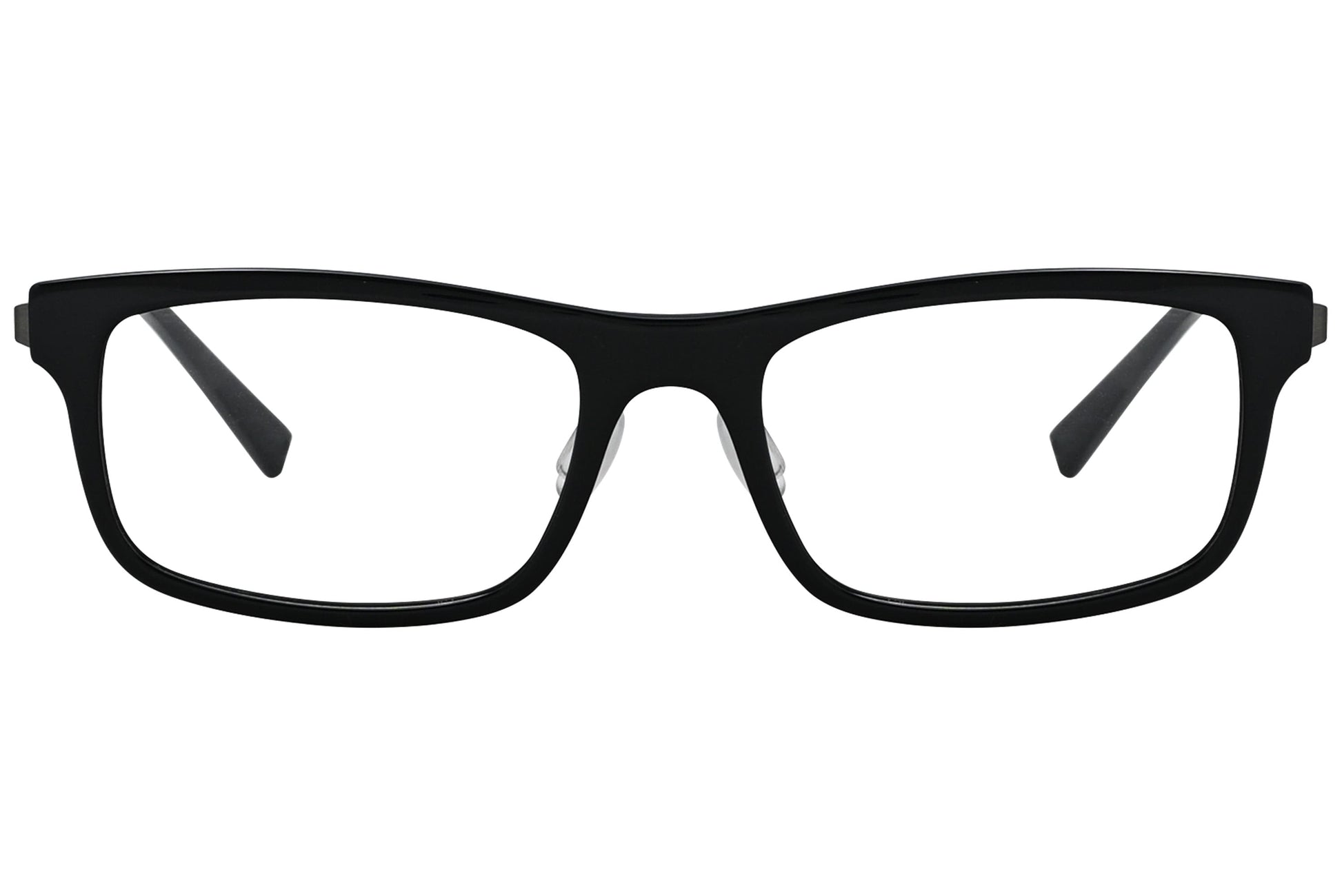 bolon rectangle black eyeglasses frame viewed from front angle.