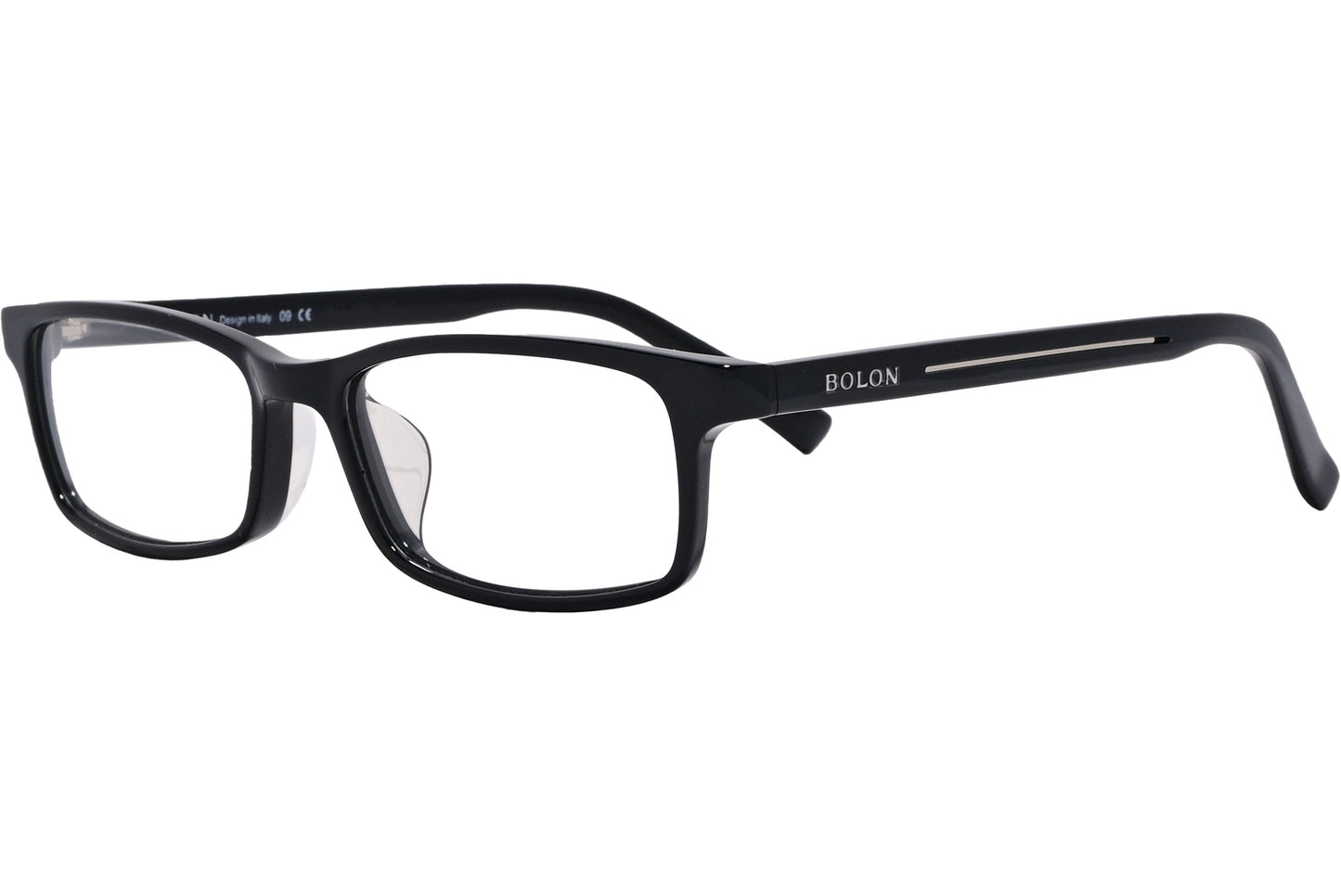 Bolon Rectangle Black Eyeglasses Frame Viewed From A 45-Degree Angle.