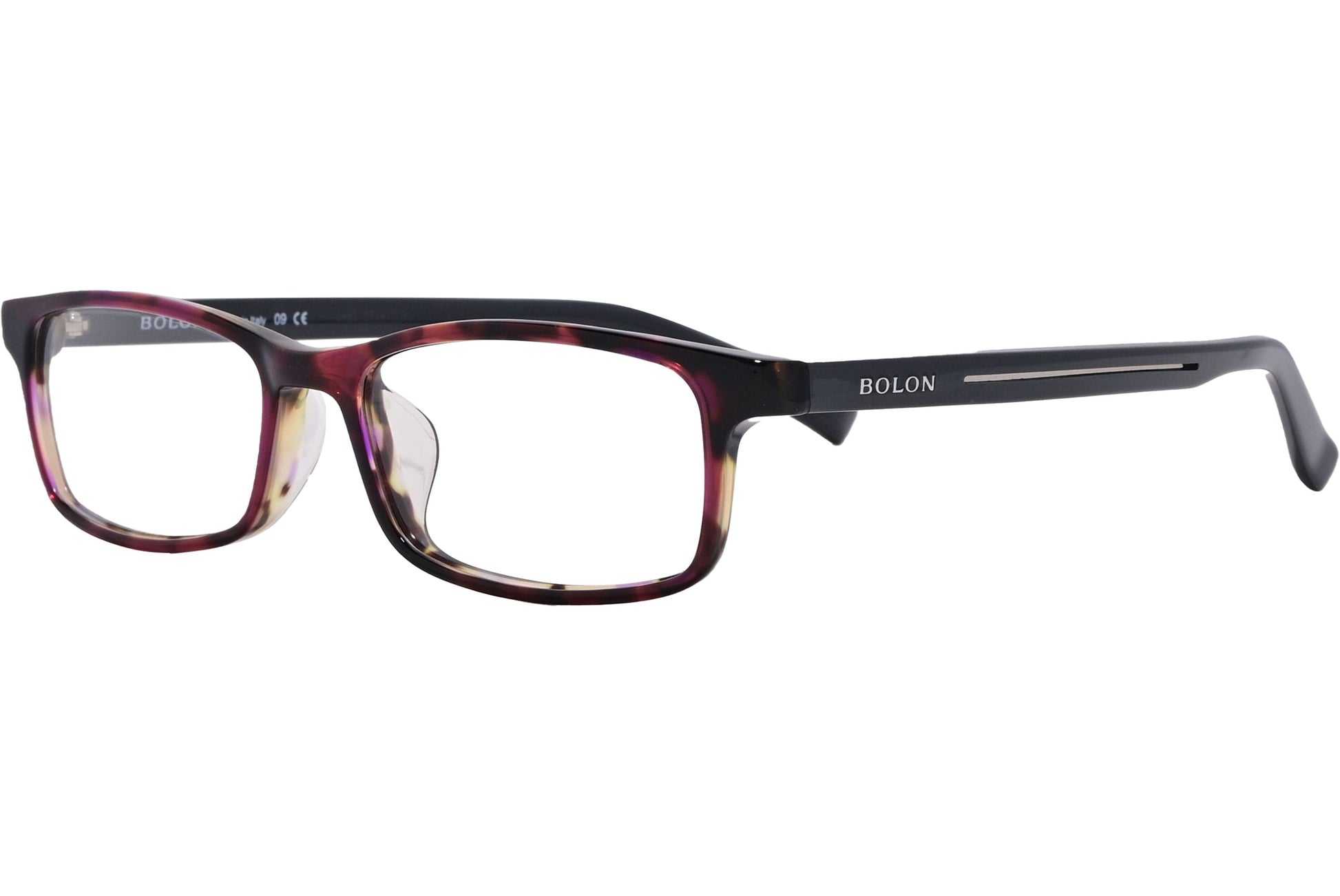 Bolon Rectangle Tortoise Eyeglasses Frame Viewed From A 45-Degree Angle.