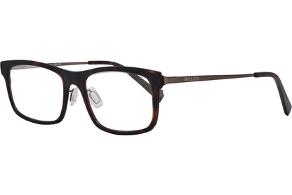 Bolon Rectangle Bronze Eyeglasses Frame Viewed From A 45-Degree Angle.