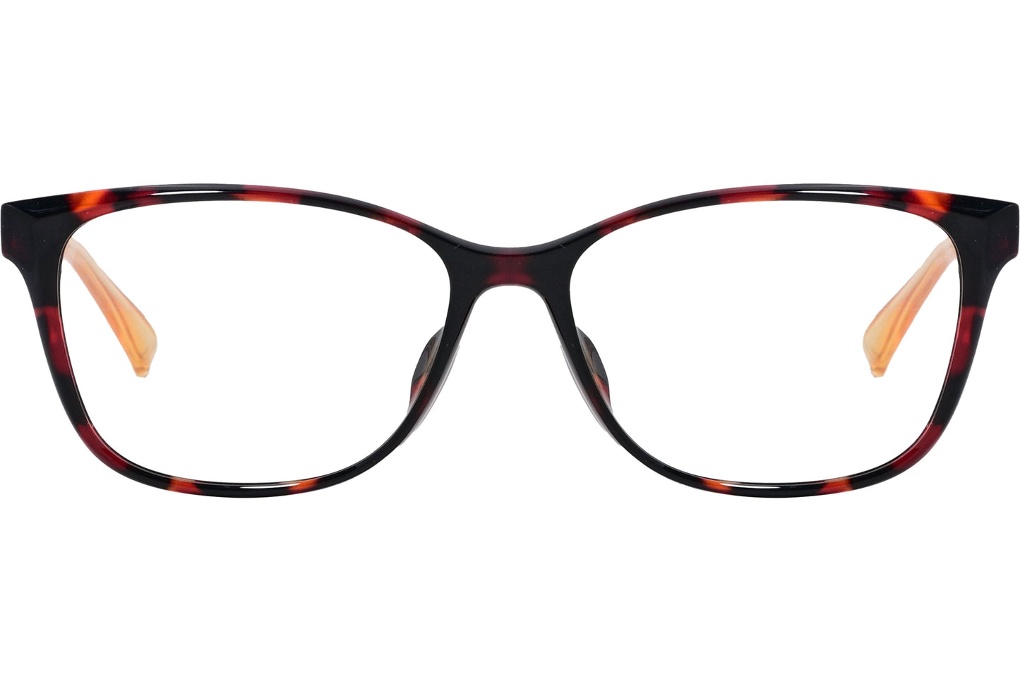 Bolon Rectangle Tortoise Eyeglasses Frame Viewed From Front Angle.