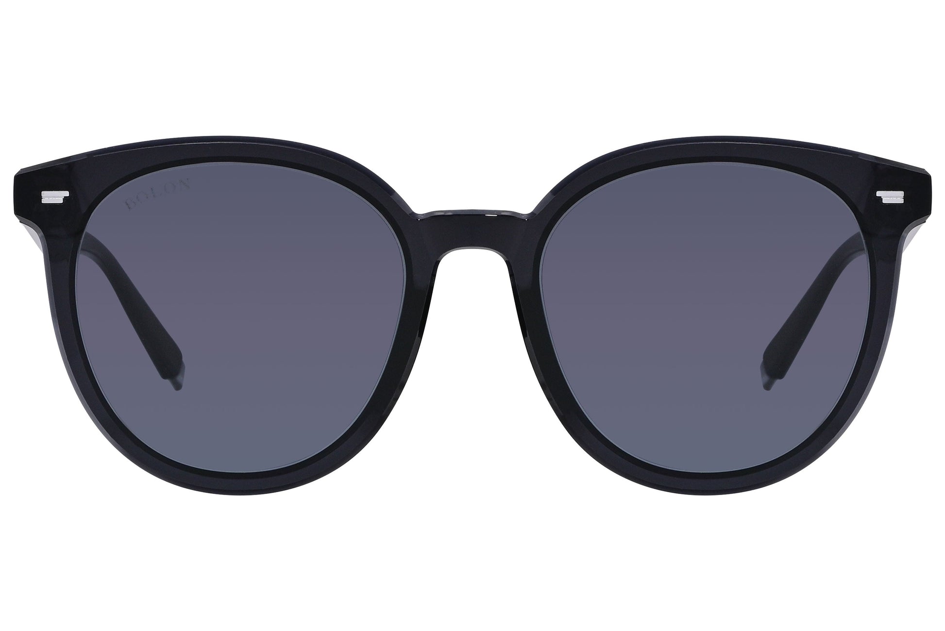 Bolon Black Color Round Sunglasses Viewed From Front Angle.