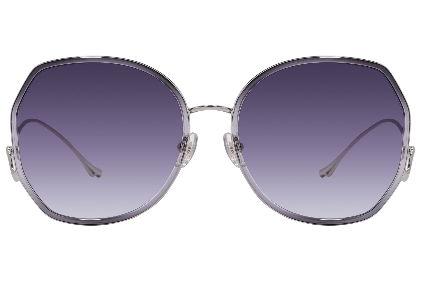 Bolon Silver Color Oval Sunglasses Viewed From Front Angle.