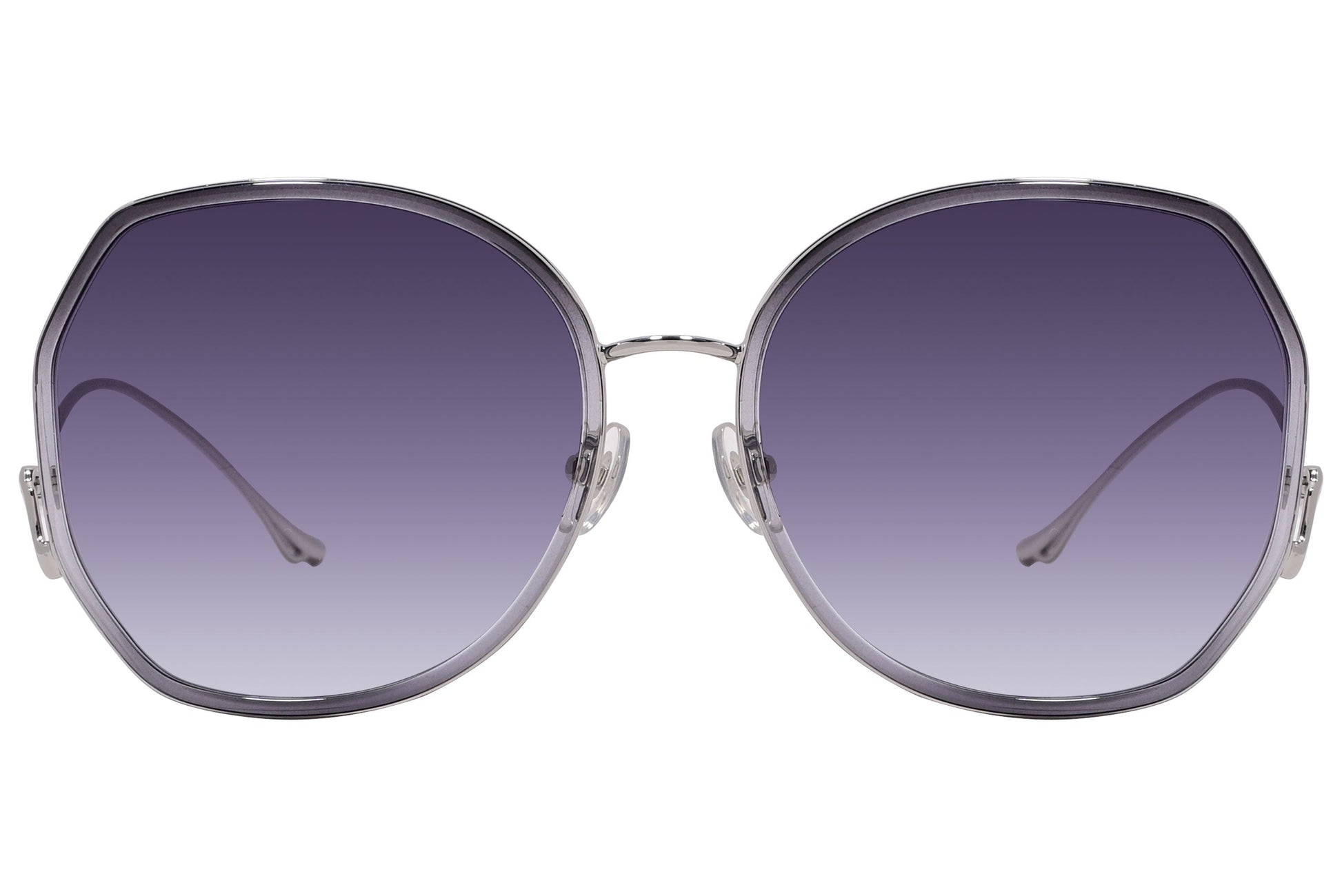 Bolon Silver Color Oval Sunglasses Viewed From Front Angle.