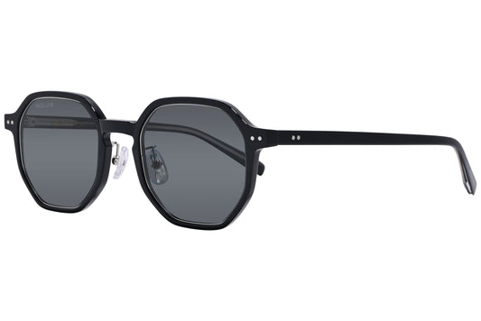 Bolon Black Color Hexagonal Sunglasses Viewed From A 45-Degree Angle.