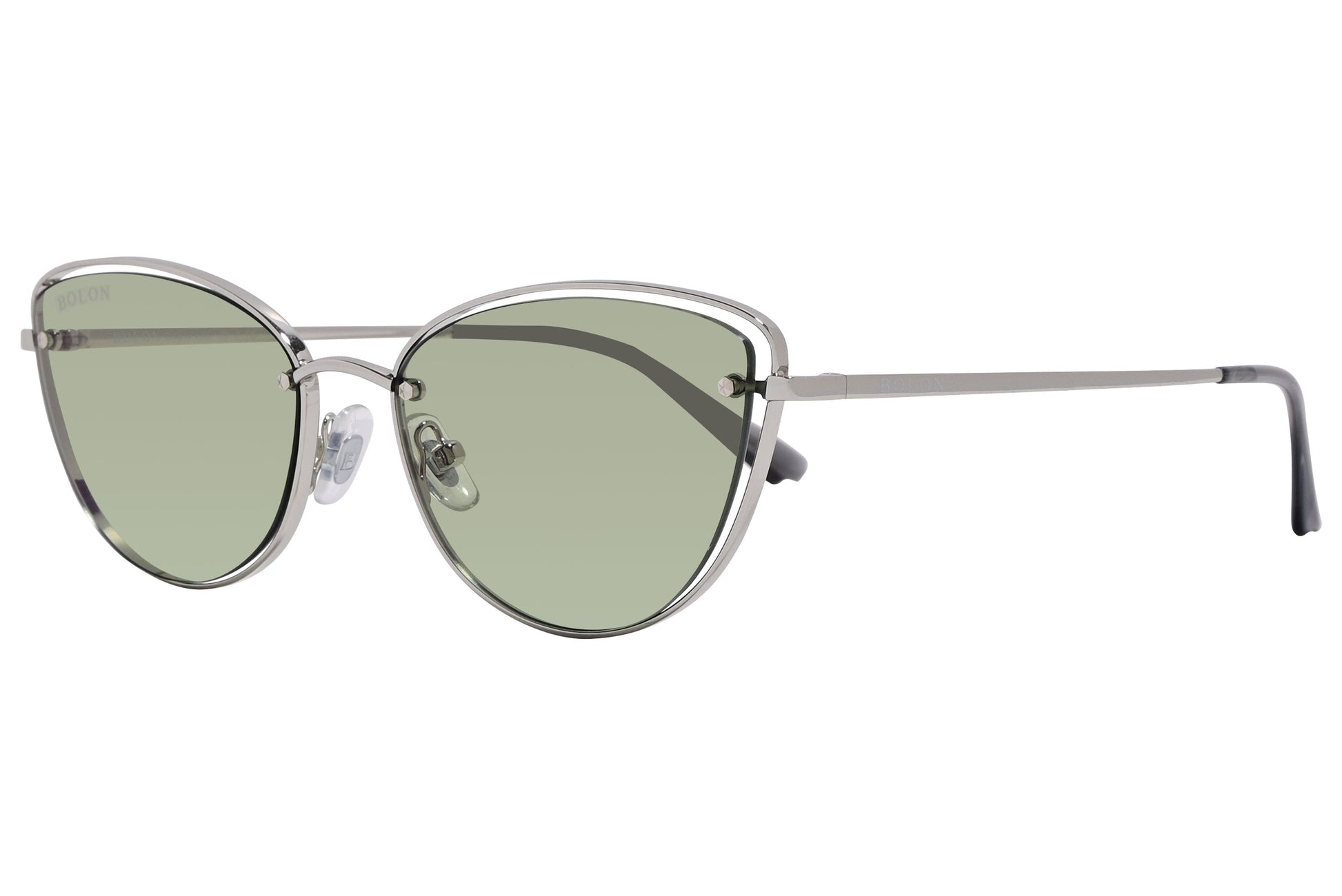 Bolon Green Color Cat-Eye Sunglasses Viewed From A 45-Degree Angle.