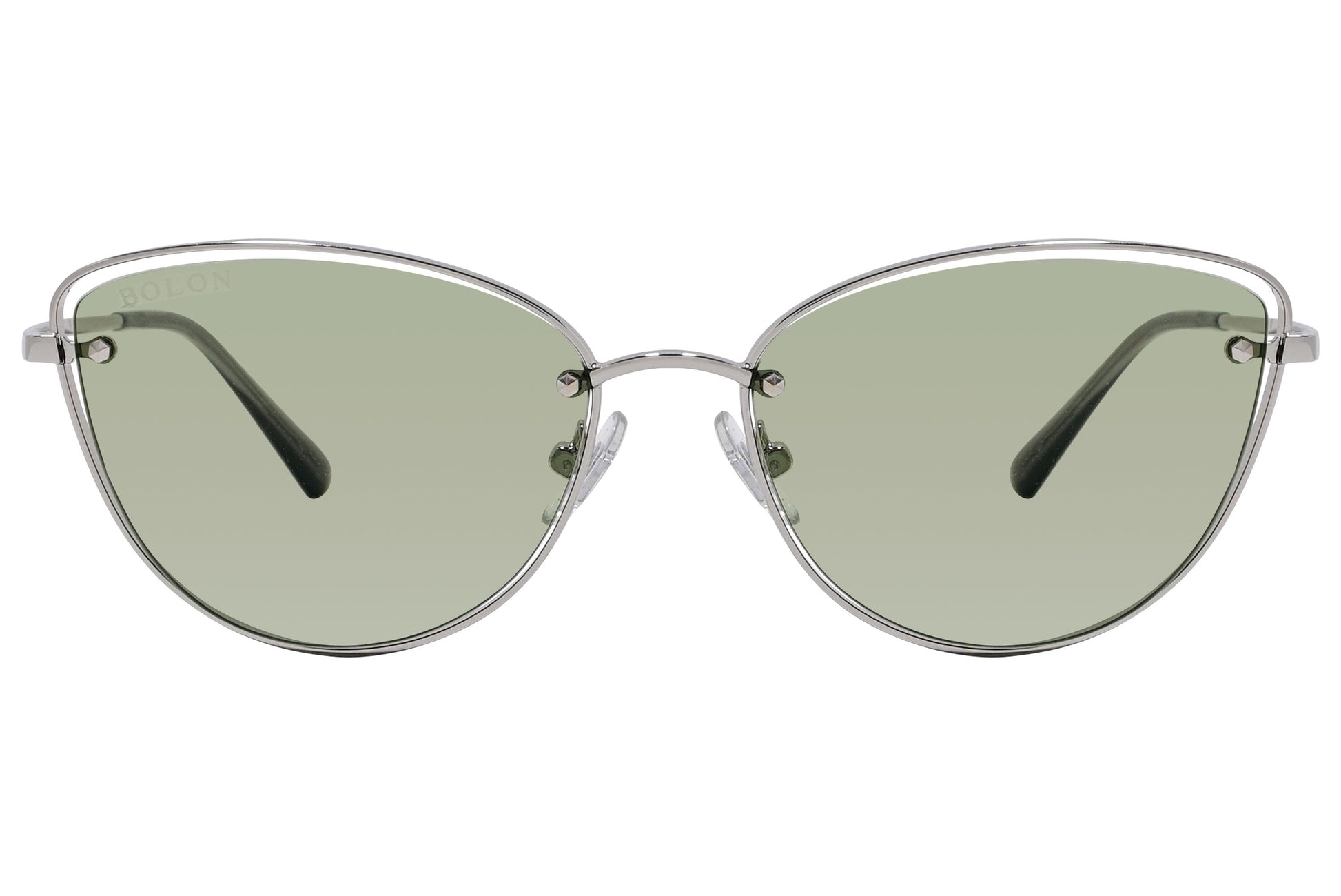 Bolon Green Color Cat-Eye Sunglasses Viewed From Front Angle.