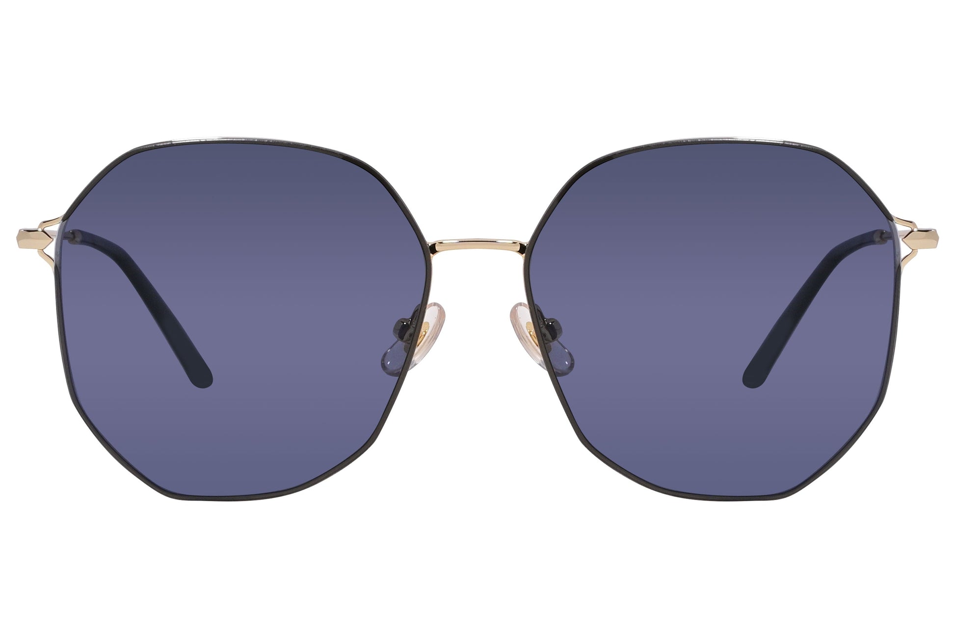 Bolon Blue Color Hexagonal Sunglasses Viewed From Front Angle.