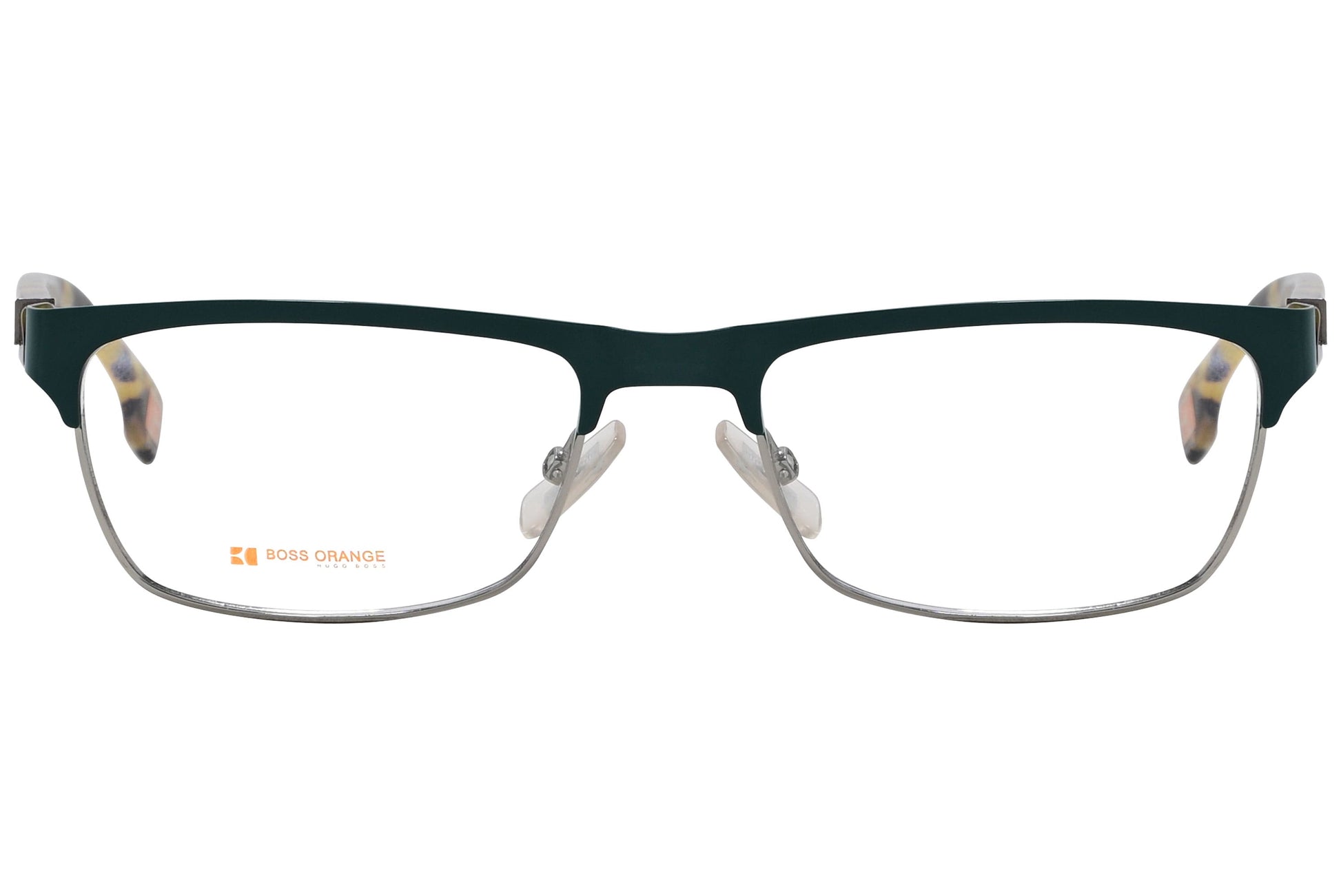 boss orange browline tortoise eyeglasses frame viewed from front angle.