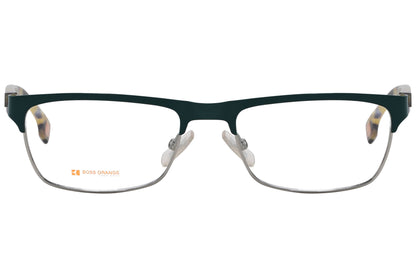 boss orange browline tortoise eyeglasses frame viewed from front angle.