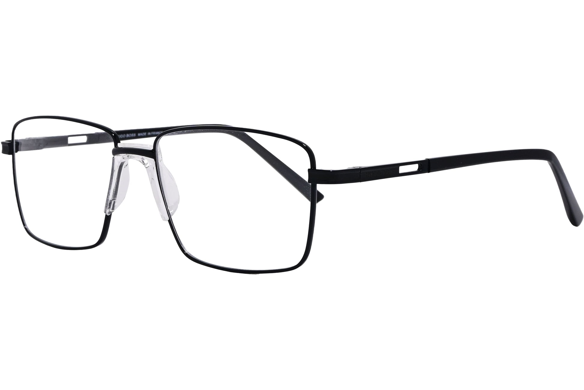 Boss Square Black Eyeglasses Frame Viewed From A 45-Degree Angle.