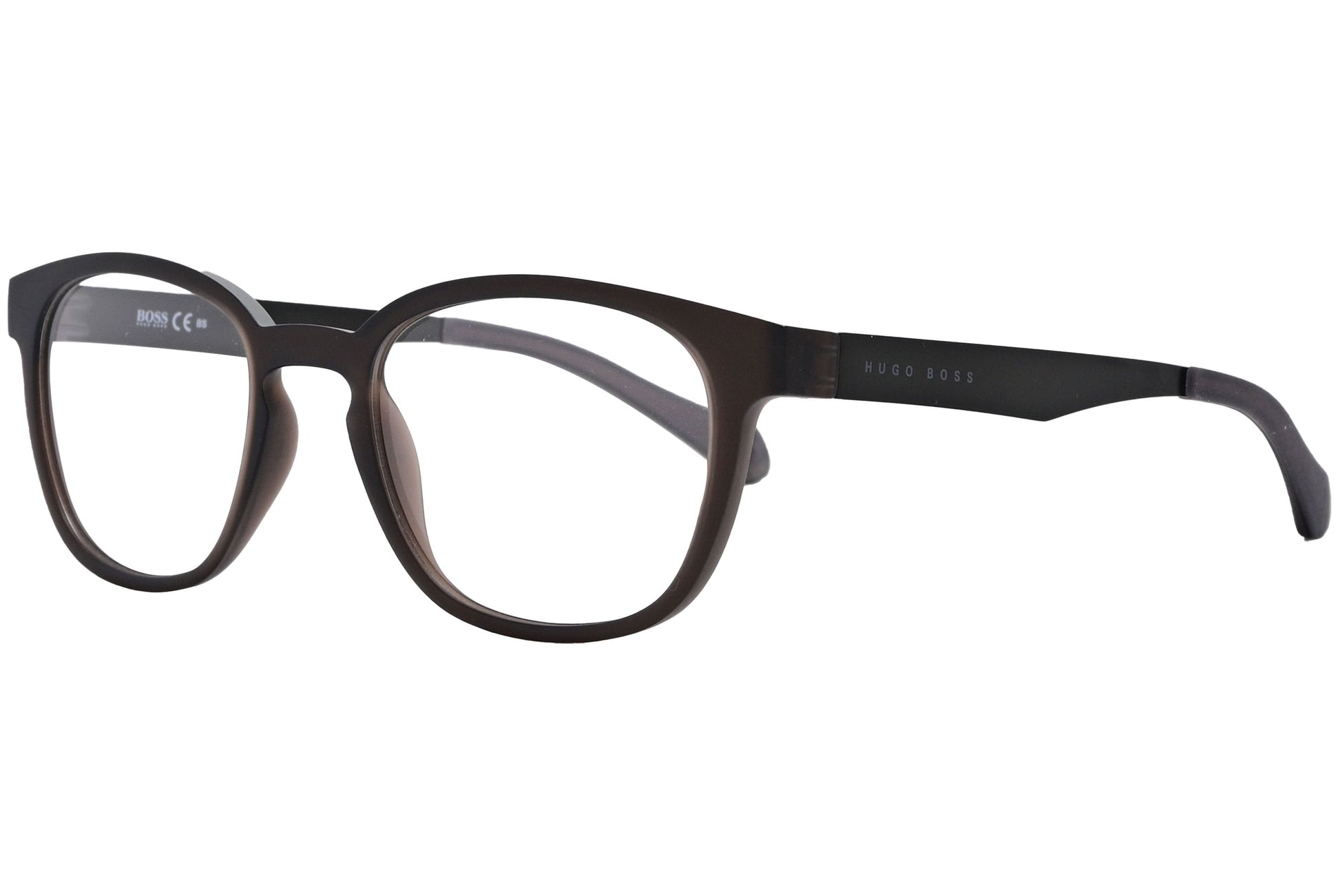 Boss Square Black Eyeglasses Frame Viewed From A 45-Degree Angle.