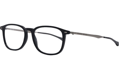 Boss Rectangle Black Eyeglasses Frame Viewed From A 45-Degree Angle.