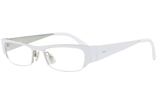 Boss Rectangle White Eyeglasses Frame Viewed From A 45-Degree Angle.