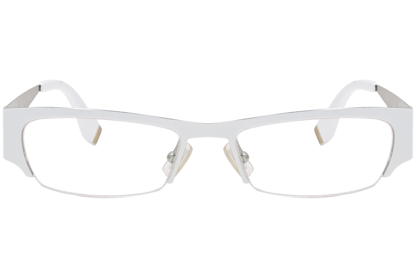 Boss Rectangle White Eyeglasses Frame Viewed From Front Angle.