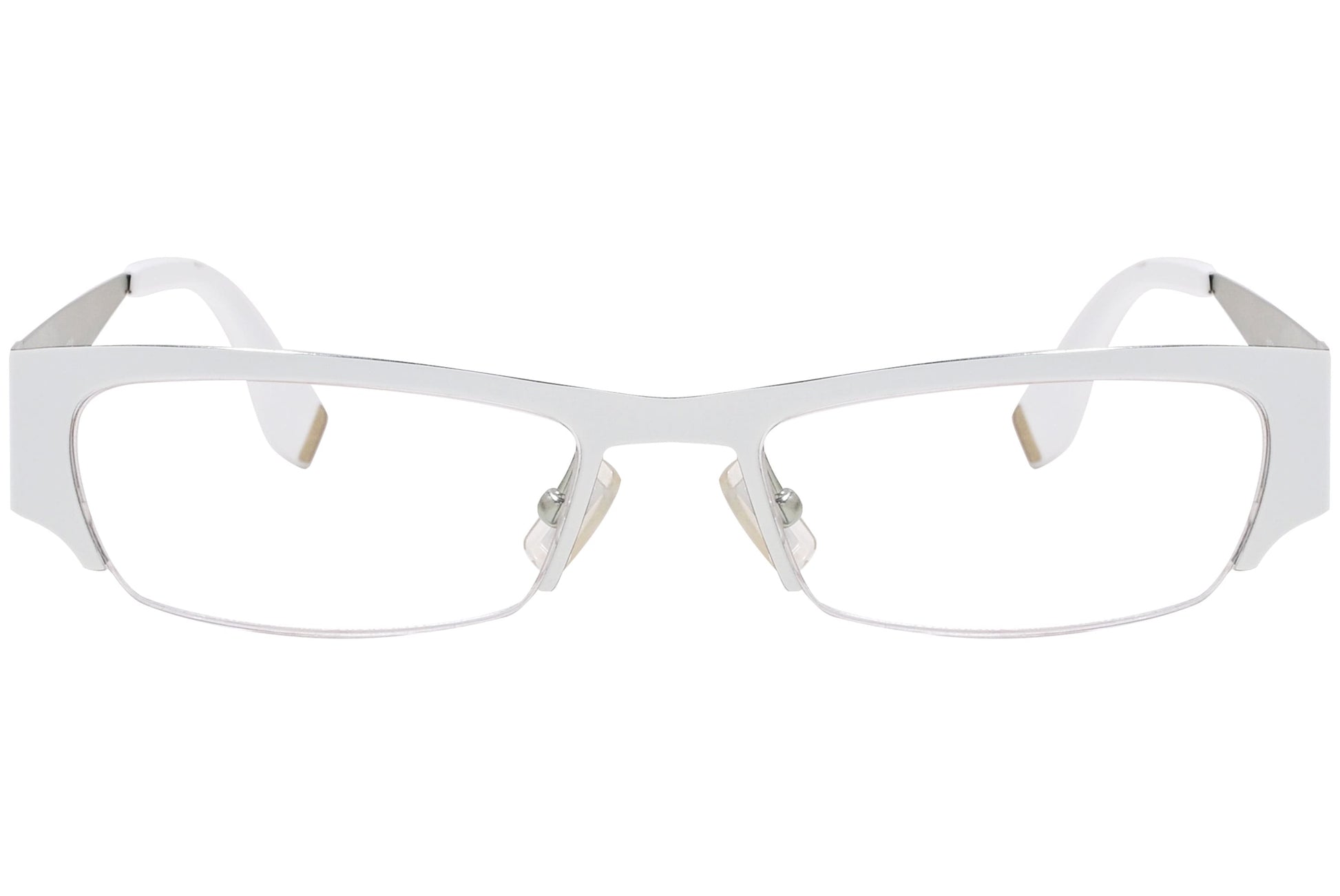 Boss Rectangle White Eyeglasses Frame Viewed From Front Angle.