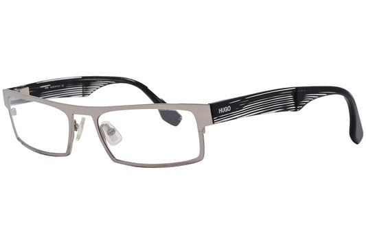 Boss Rectangle Gray Eyeglasses Frame Viewed From A 45-Degree Angle.