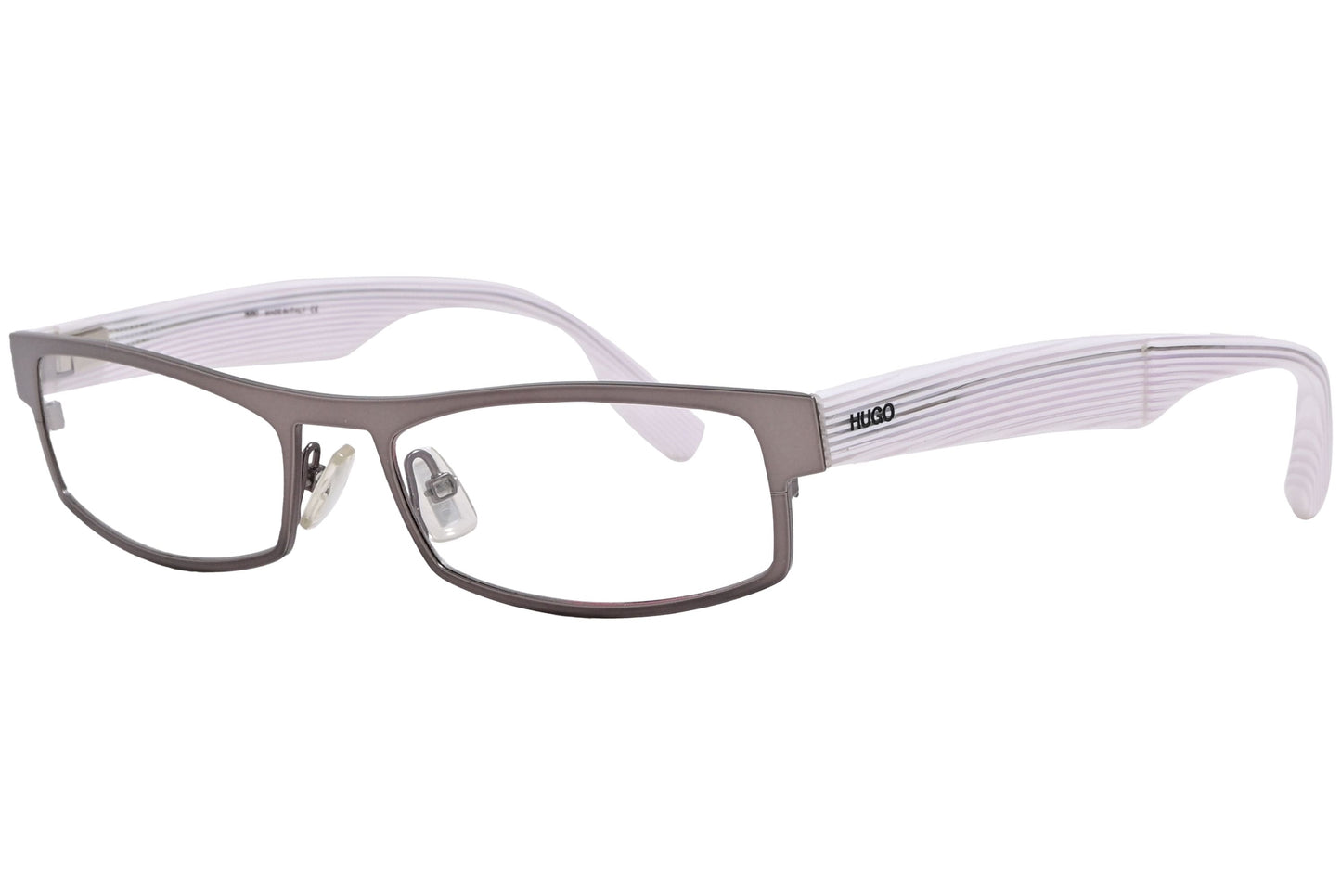 Boss Rectangle Gray Eyeglasses Frame Viewed From A 45-Degree Angle.