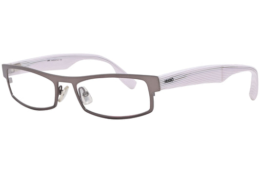 Boss Rectangle Gray Eyeglasses Frame Viewed From A 45-Degree Angle.