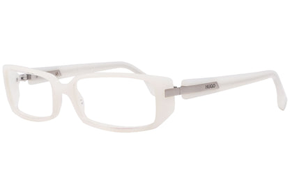 Boss Rectangle White Eyeglasses Frame Viewed From A 45-Degree Angle.