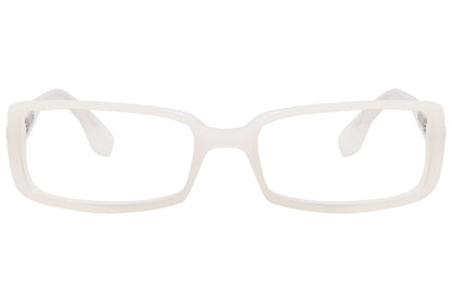 Boss Rectangle White Eyeglasses Frame Viewed From Front Angle.