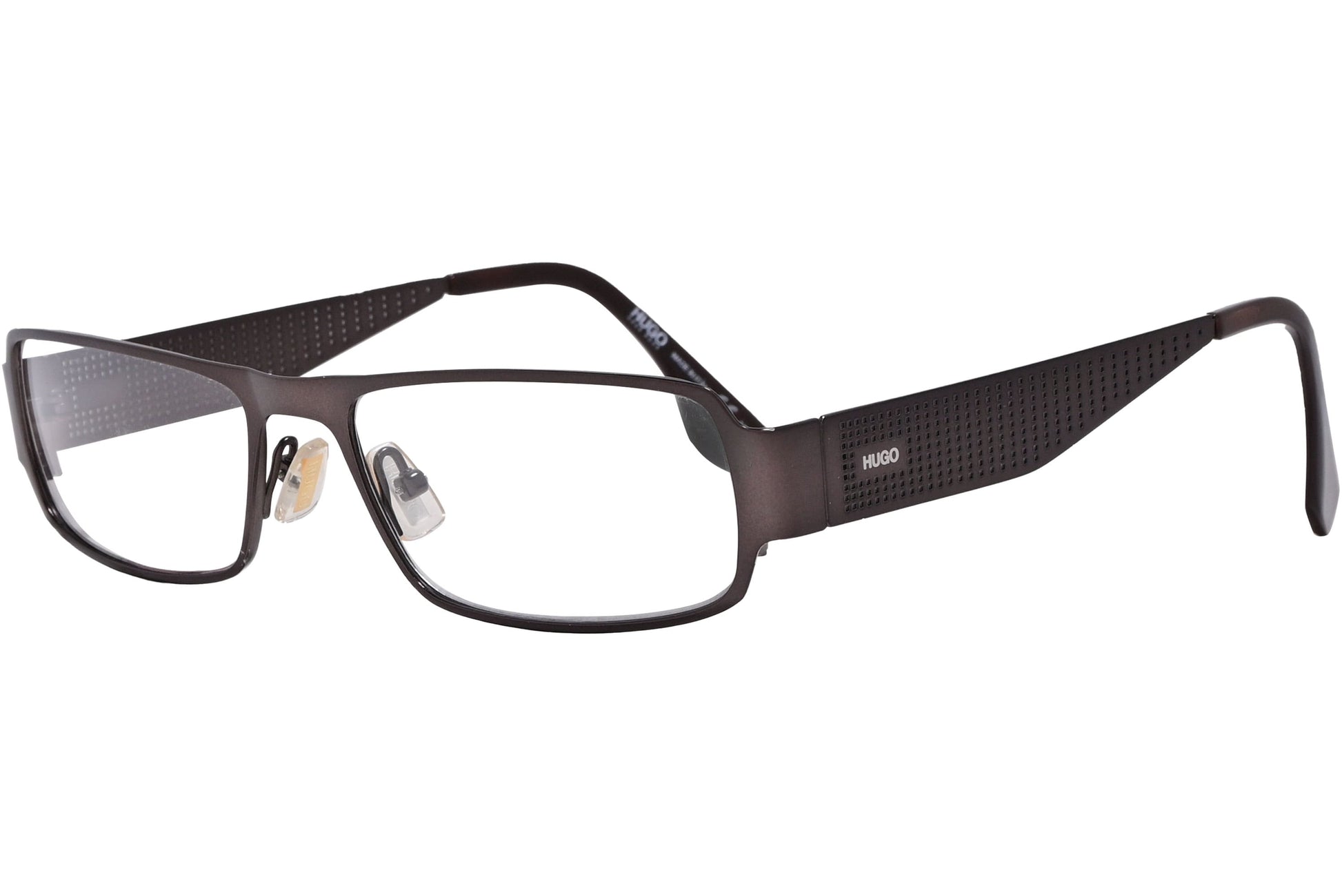 Boss Rectangle Bronze Eyeglasses Frame Viewed From A 45-Degree Angle.