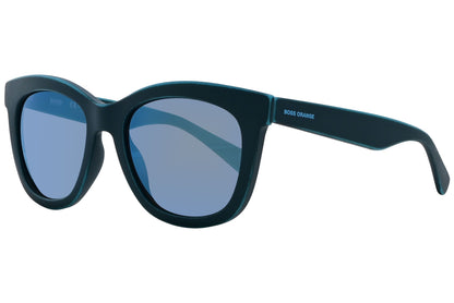 Boss Orange Blue Color Wayfarer Sunglasses Viewed From A 45-Degree Angle.