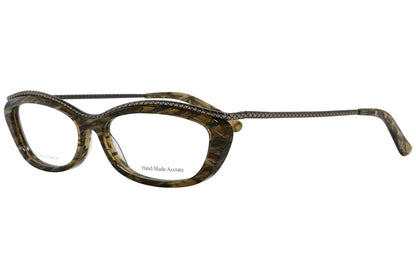 bottega veneta rectangle green eyeglasses frame viewed from a 45-degree angle.