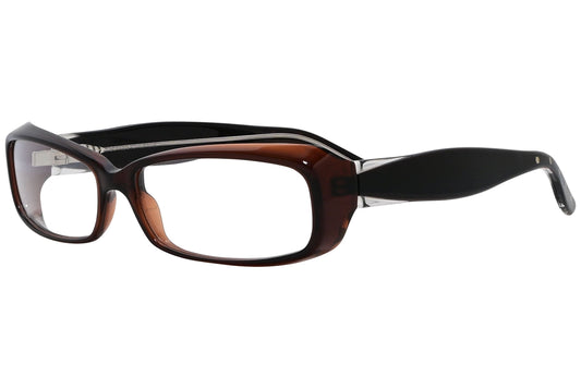 bottega veneta rectangle brown eyeglasses frame viewed from a 45-degree angle.