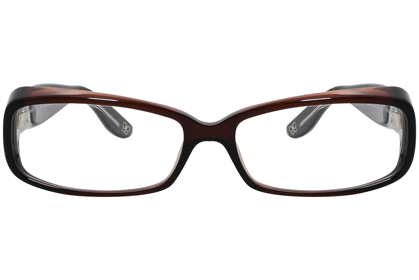 bottega veneta rectangle brown eyeglasses frame viewed from front angle.