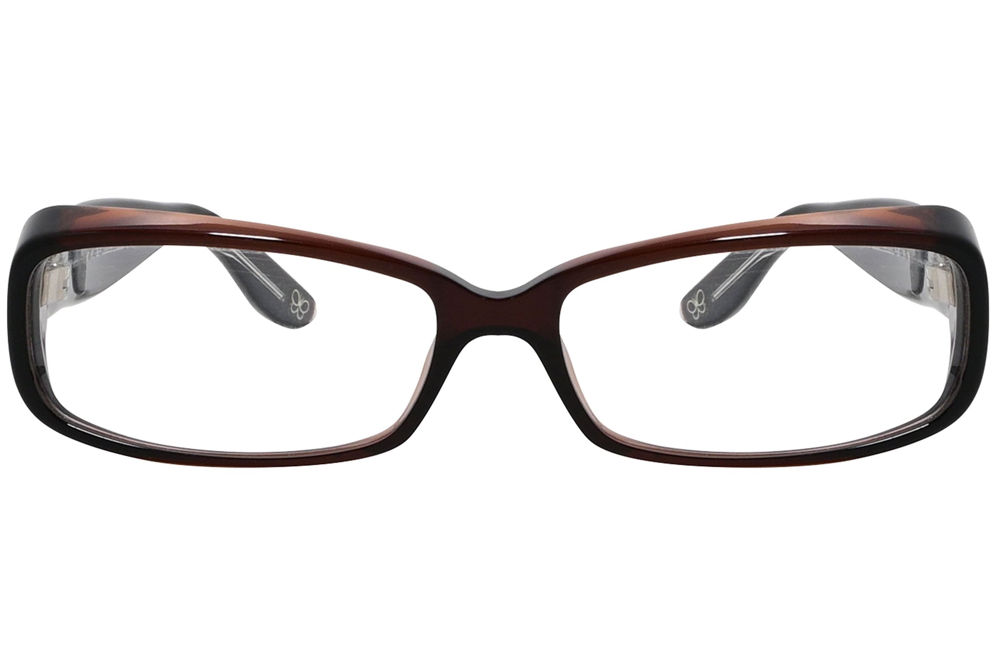 bottega veneta rectangle brown eyeglasses frame viewed from front angle.