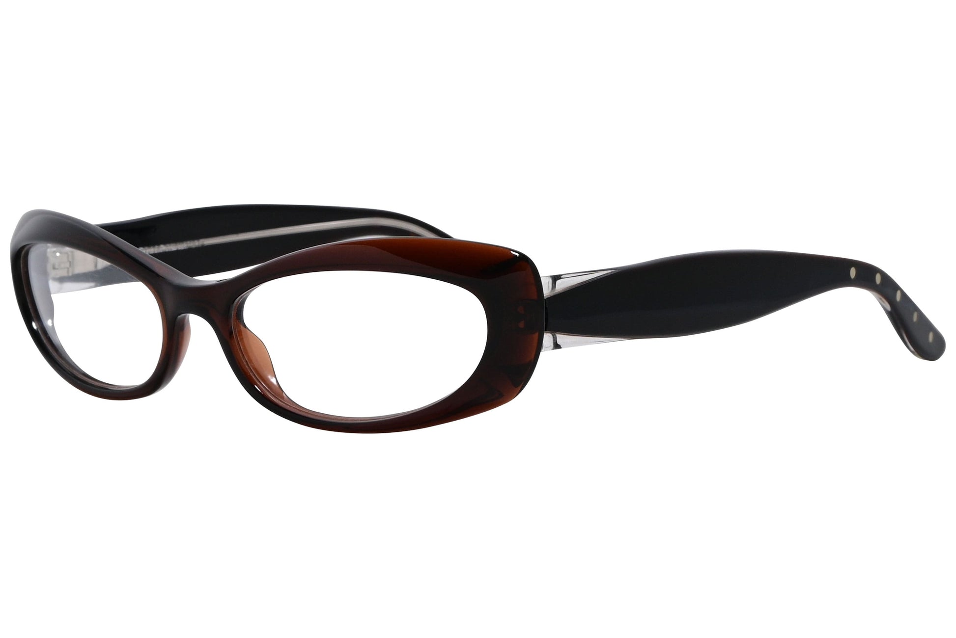 bottega veneta rectangle brown eyeglasses frame viewed from a 45-degree angle.