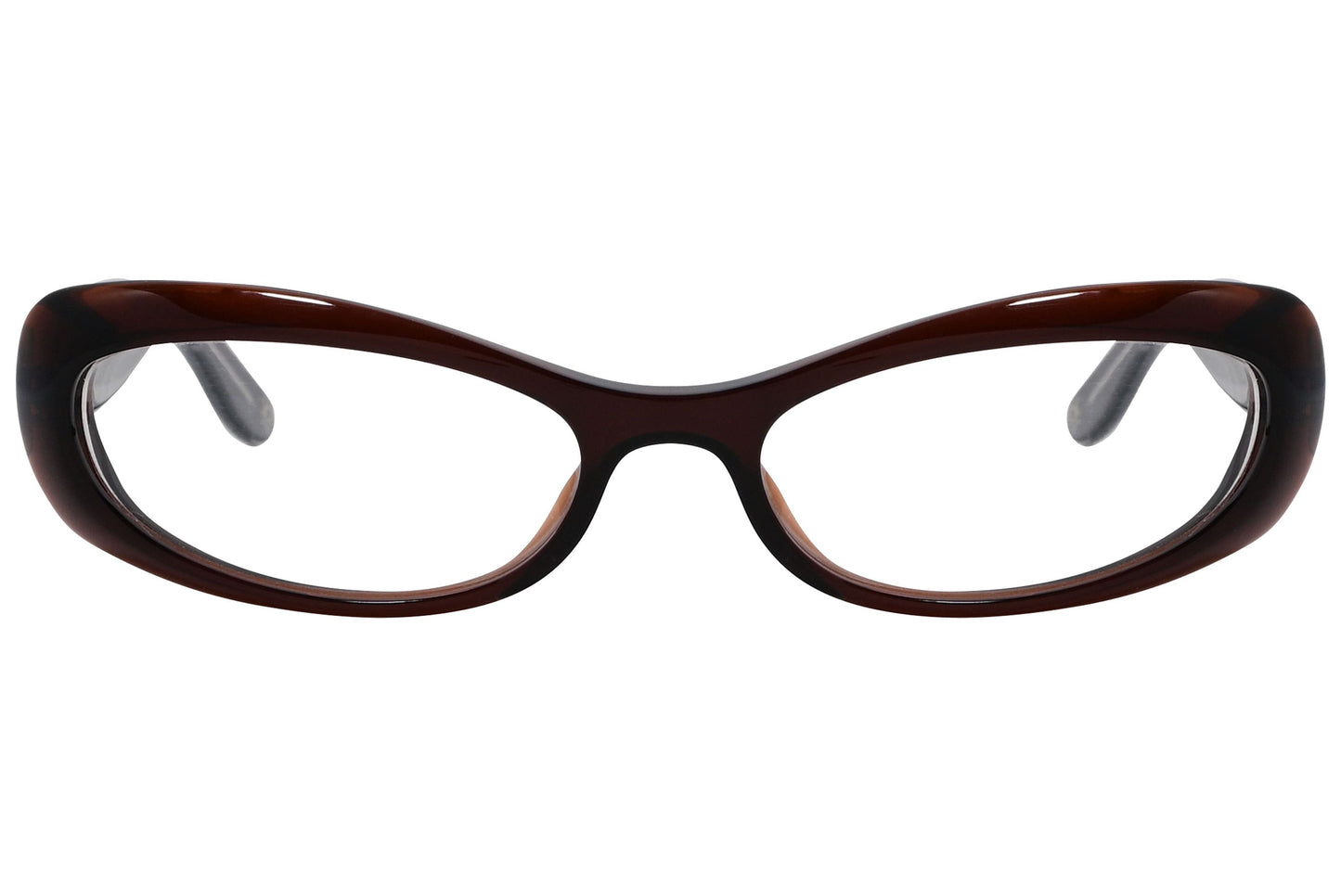 bottega veneta rectangle brown eyeglasses frame viewed from front angle.