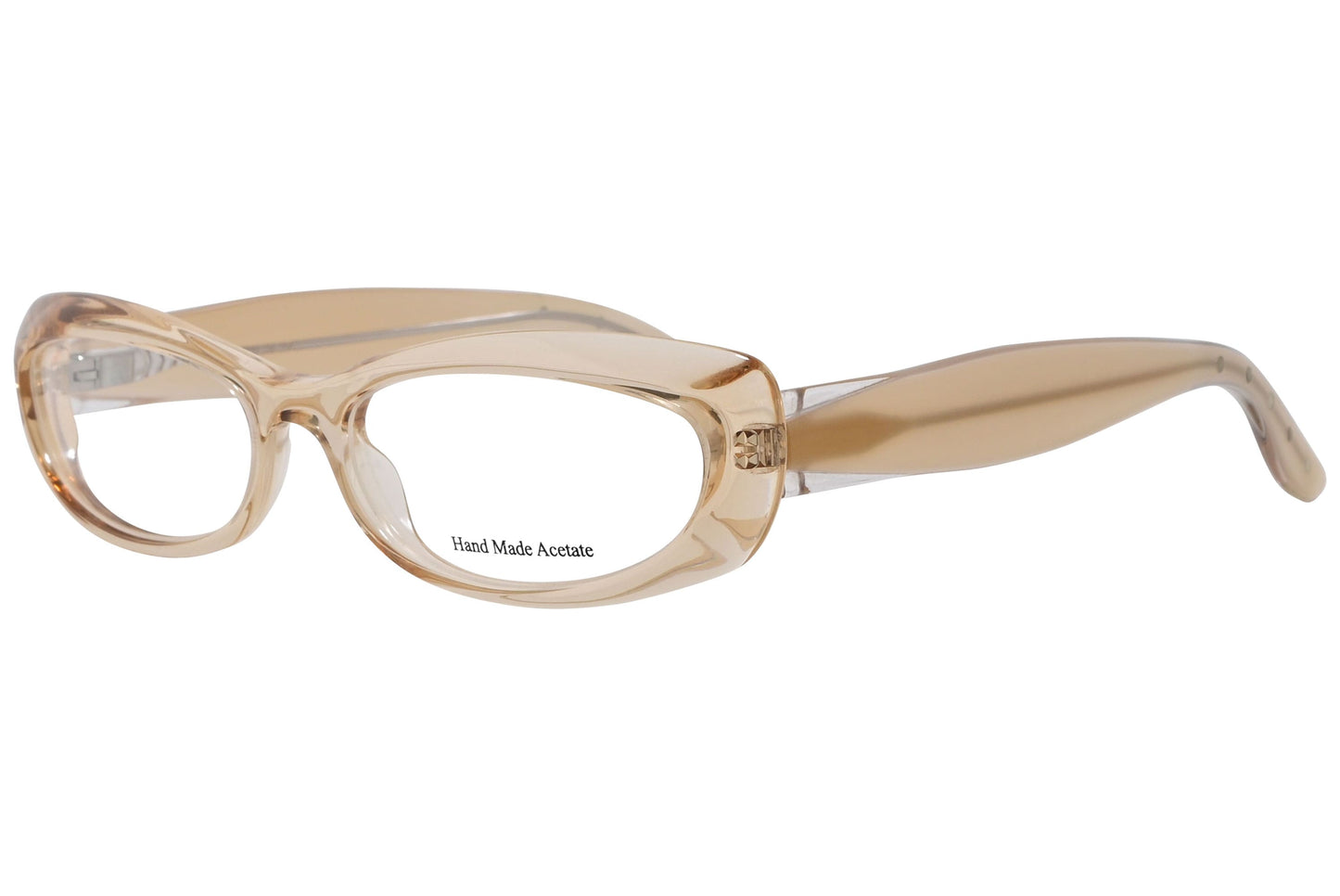 bottega veneta rectangle gold eyeglasses frame viewed from a 45-degree angle.