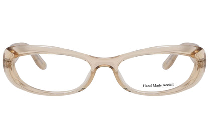 bottega veneta rectangle gold eyeglasses frame viewed from front angle.