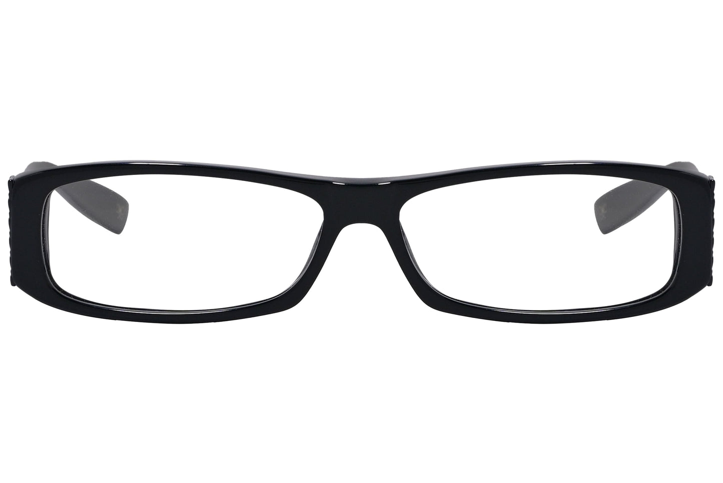 Bottega Veneta Rectangle Black Eyeglasses Frame Viewed From Front Angle.