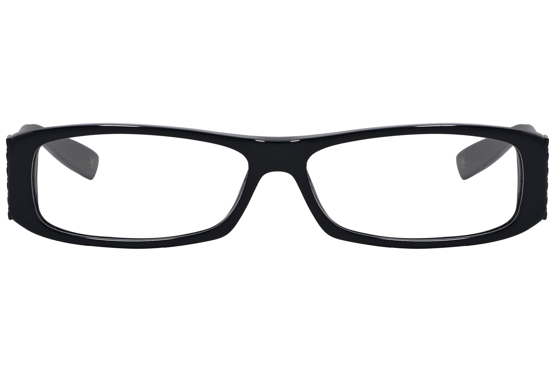 Bottega Veneta Rectangle Black Eyeglasses Frame Viewed From Front Angle.