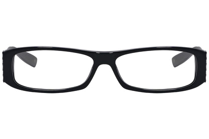 Bottega Veneta Rectangle Black Eyeglasses Frame Viewed From Front Angle.