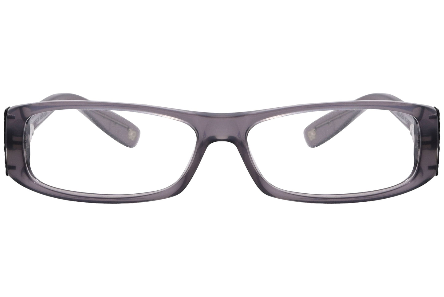 Bottega Veneta Rectangle Gray Eyeglasses Frame Viewed From Front Angle.