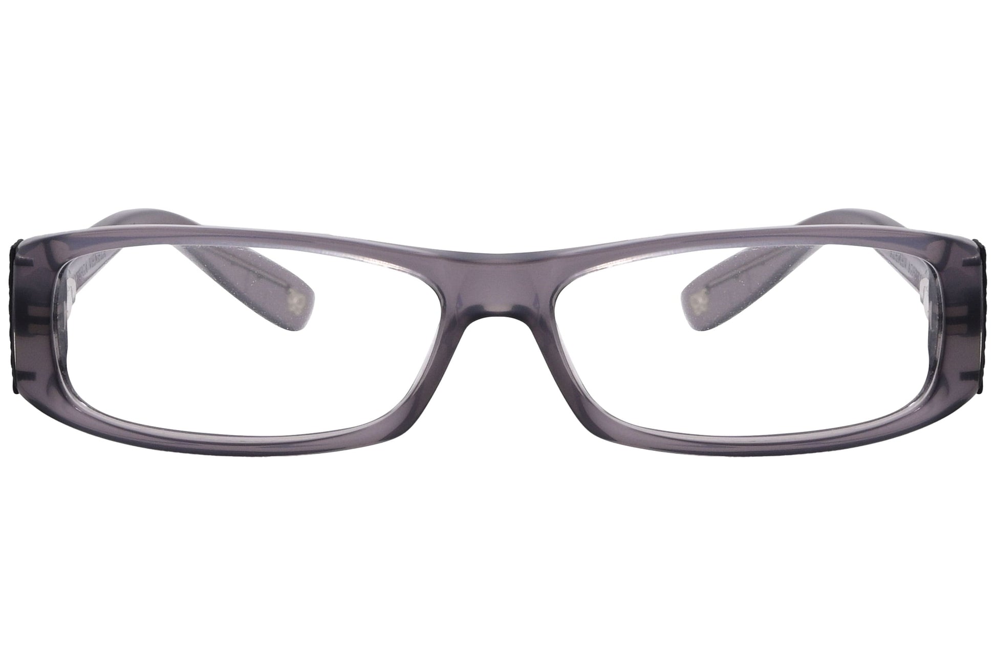 Bottega Veneta Rectangle Gray Eyeglasses Frame Viewed From Front Angle.