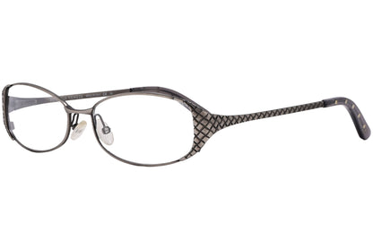 Bottega Veneta Rectangle Gray Eyeglasses Frame Viewed From A 45-Degree Angle.