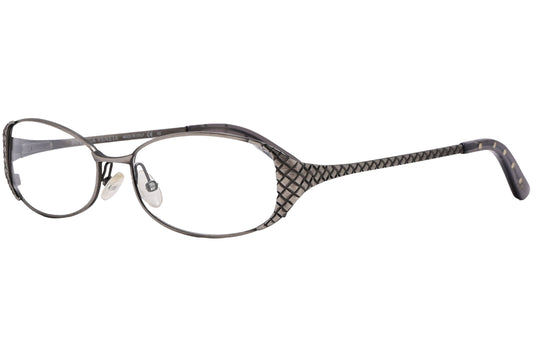 Bottega Veneta Rectangle Gray Eyeglasses Frame Viewed From A 45-Degree Angle.