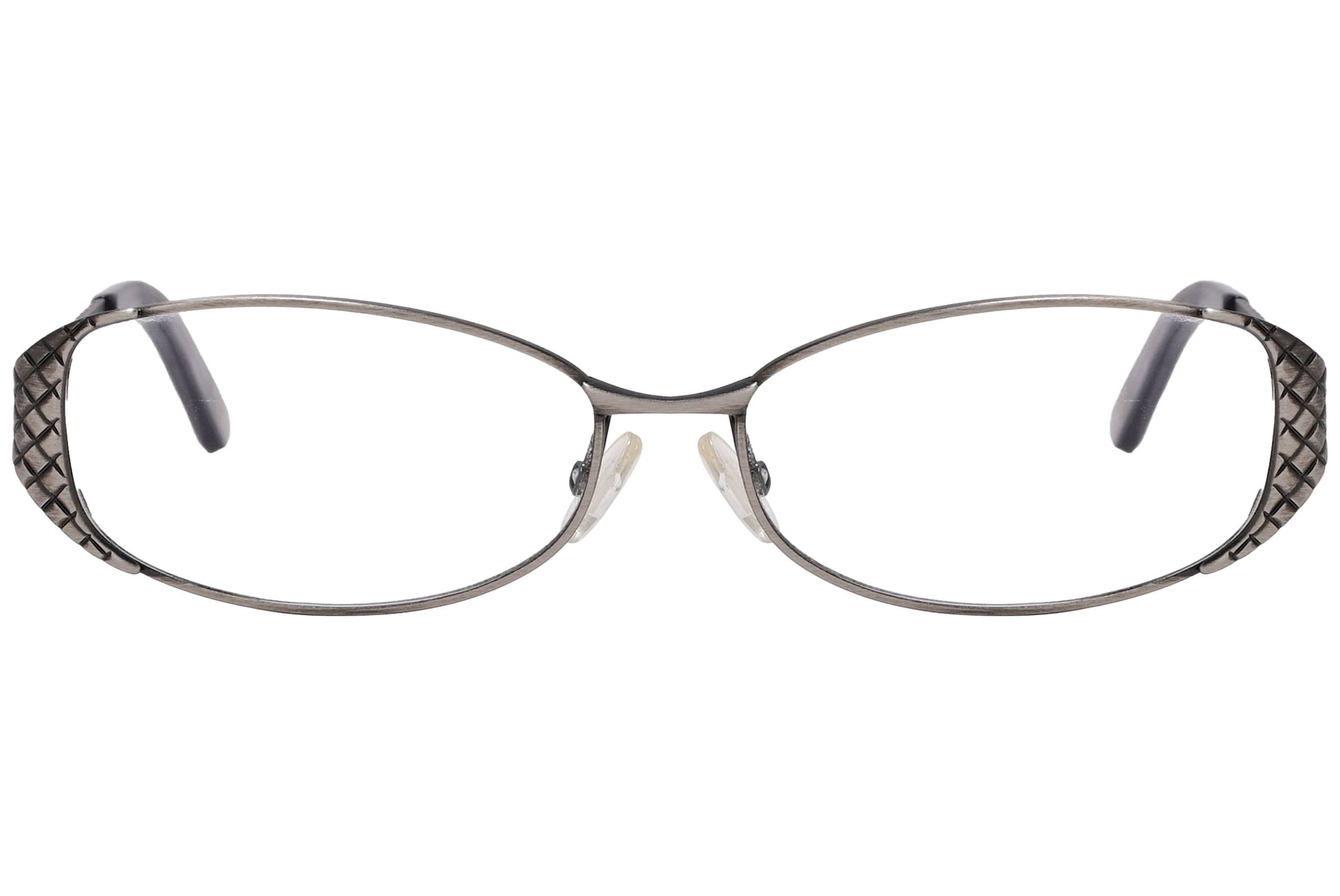 Bottega Veneta Rectangle Gray Eyeglasses Frame Viewed From Front Angle.