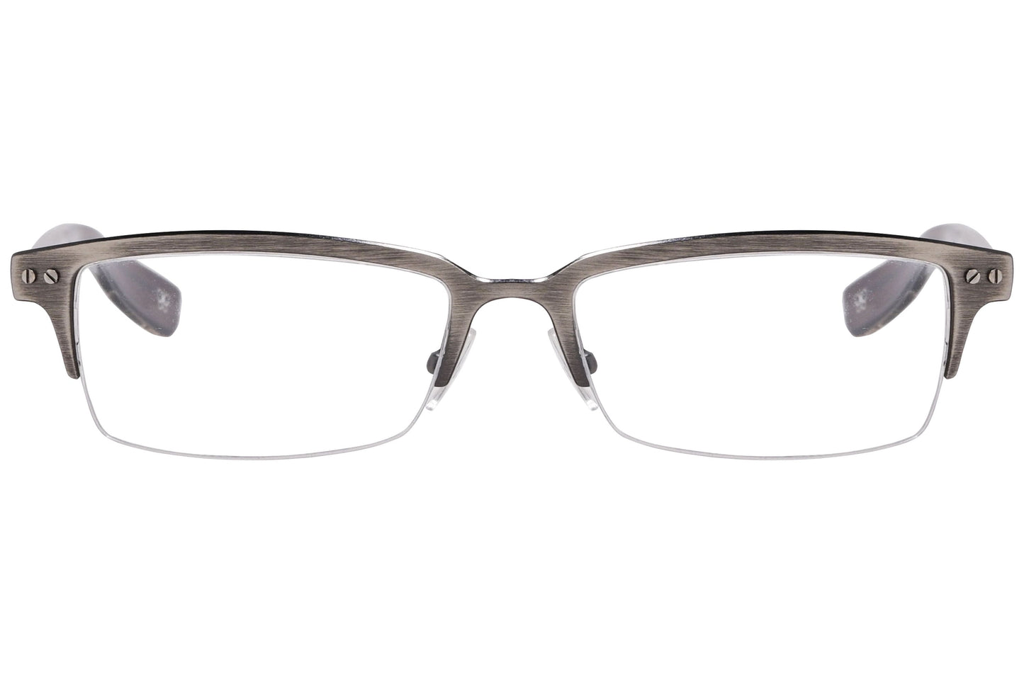 Bottega Veneta Rectangle Gray Eyeglasses Frame Viewed From Front Angle.